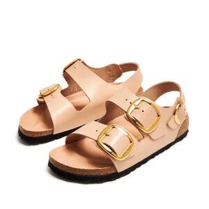 NWT Birkenstock Milano Big Buckle Leather Slingback Sandals 37 $180 Light Sand